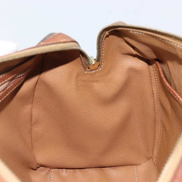 CELINE Macadam Canvas Boston Bag PVC Leather Brown Gold Auth YKZ518