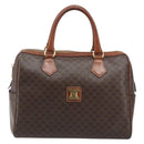 CELINE Macadam Canvas Boston Bag PVC Leather Brown Gold Auth YKZ518-13