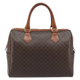 CELINE Macadam Canvas Boston Bag PVC Leather Brown Gold Auth YKZ518 - 0