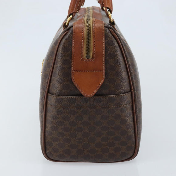 CELINE Macadam Canvas Boston Bag PVC Leather Brown Gold Auth YKZ518
