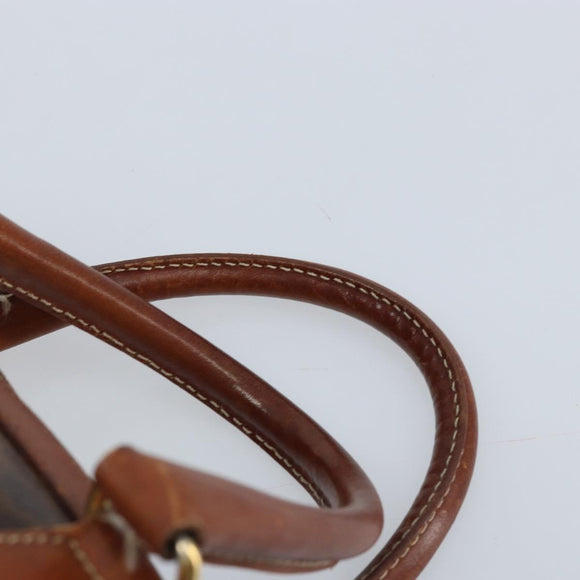 CELINE Macadam Canvas Boston Bag PVC Leather Brown Gold Auth YKZ518