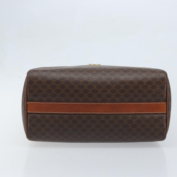 CELINE Macadam Canvas Boston Bag PVC Leather Brown Gold Auth YKZ518