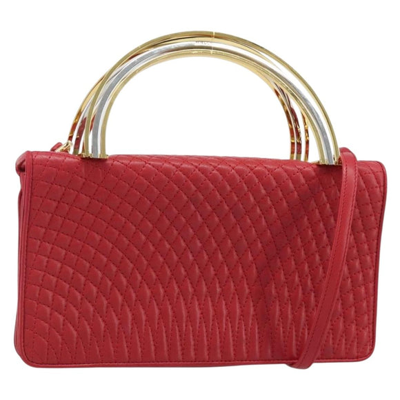 BALLY Hand Bag Leather 2way Red Gold Auth YKZ519A