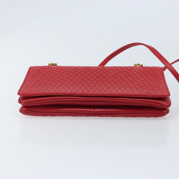BALLY Hand Bag Leather 2way Red Gold Auth YKZ519A