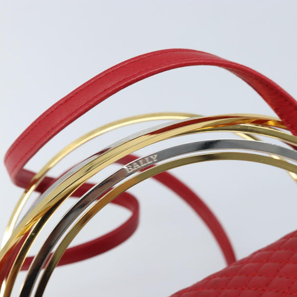 BALLY Hand Bag Leather 2way Red Gold Auth YKZ519A