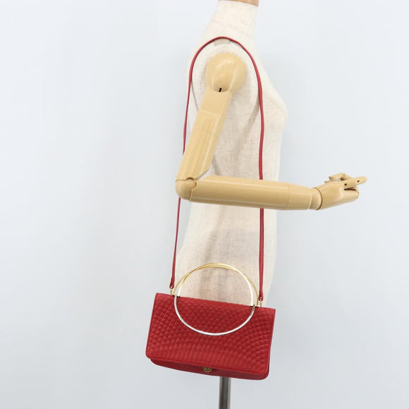 BALLY Hand Bag Leather 2way Red Gold Auth YKZ519A