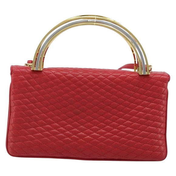 BALLY Hand Bag Leather 2way Red Gold Auth YKZ519A
