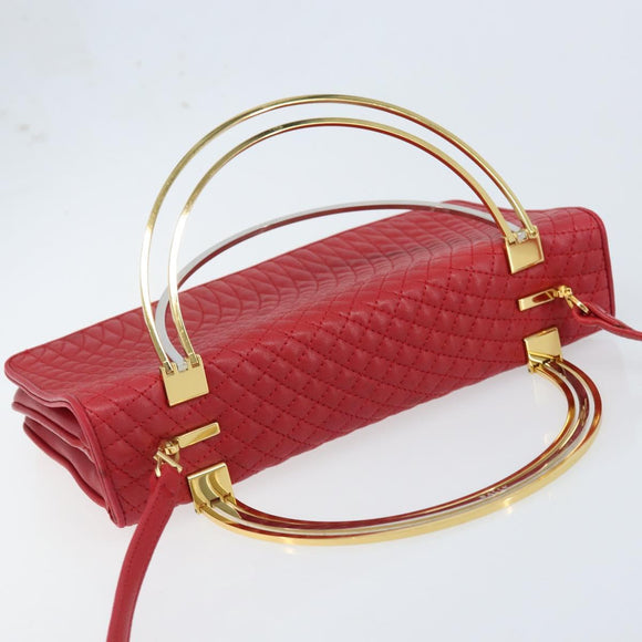 BALLY Hand Bag Leather 2way Red Gold Auth YKZ519A