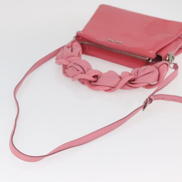 Miu Miu Hand Bag Patent leather 2way Pink Silver Auth YKZ520