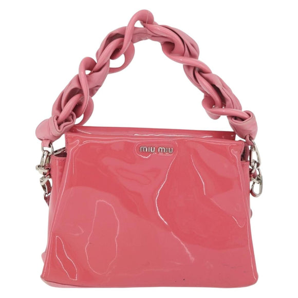 Miu Miu Hand Bag Patent leather 2way Pink Silver Auth YKZ520