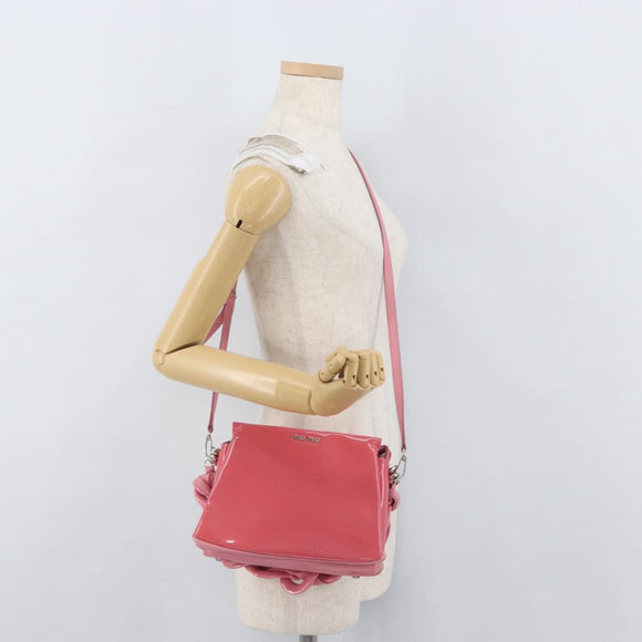 Miu Miu Hand Bag Patent leather 2way Pink Silver Auth YKZ520