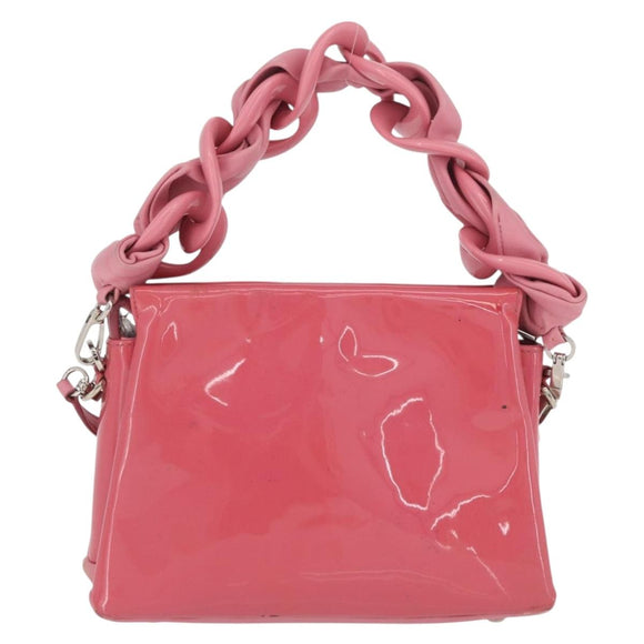 Miu Miu Hand Bag Patent leather 2way Pink Silver Auth YKZ520