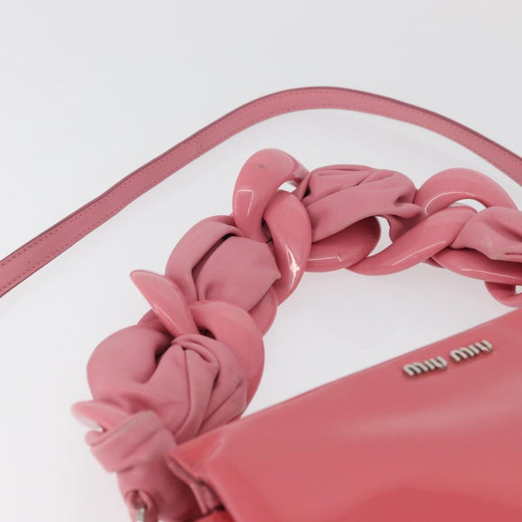 Miu Miu Hand Bag Patent leather 2way Pink Silver Auth YKZ520