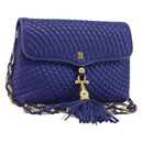 BALLY Chain Shoulder Bag Leather Purple Gold Auth YKZ523A-1