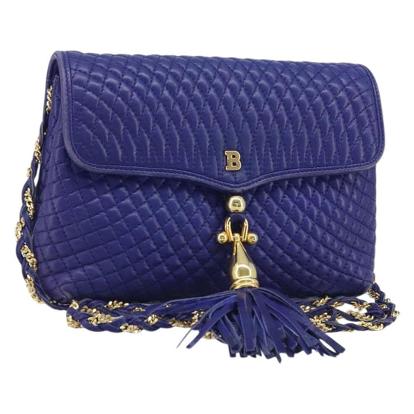 BALLY Chain Shoulder Bag Leather Purple Gold Auth YKZ523A