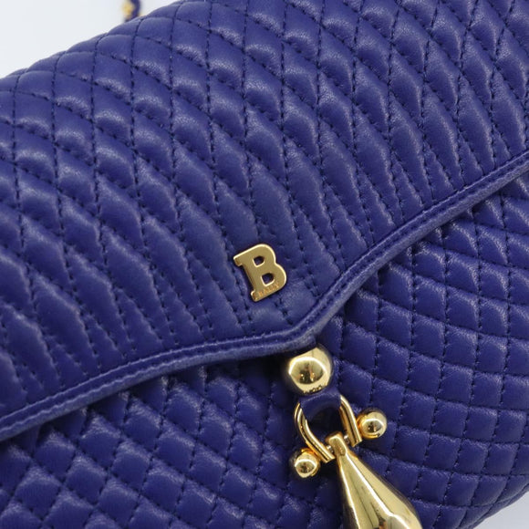 BALLY Chain Shoulder Bag Leather Purple Gold Auth YKZ523A
