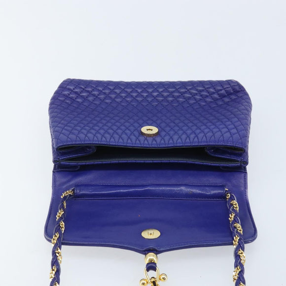 BALLY Chain Shoulder Bag Leather Purple Gold Auth YKZ523A