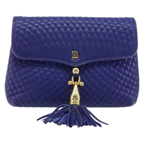 BALLY Chain Shoulder Bag Leather Purple Gold Auth YKZ523A