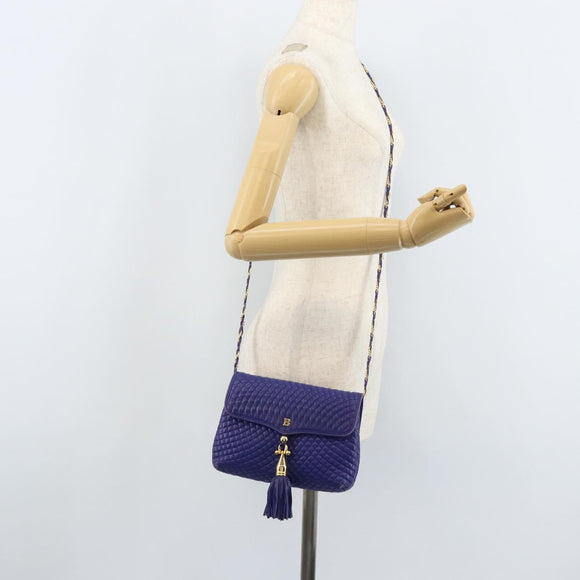 BALLY Chain Shoulder Bag Leather Purple Gold Auth YKZ523A