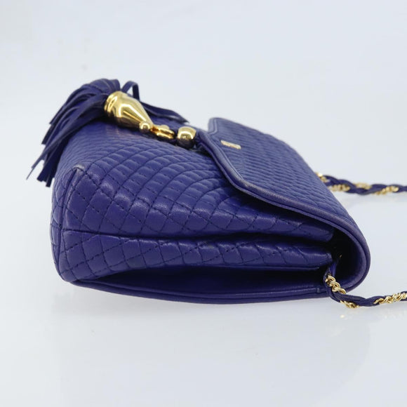 BALLY Chain Shoulder Bag Leather Purple Gold Auth YKZ523A