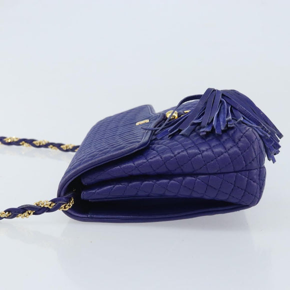 BALLY Chain Shoulder Bag Leather Purple Gold Auth YKZ523A