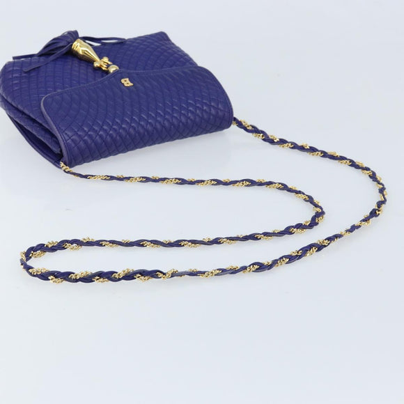 BALLY Chain Shoulder Bag Leather Purple Gold Auth YKZ523A