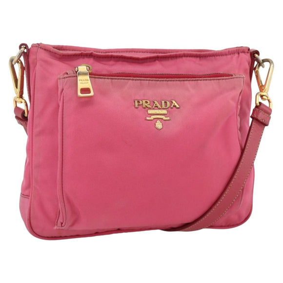 PRADA Shoulder Bag Nylon Pink Gold Auth YKZ524