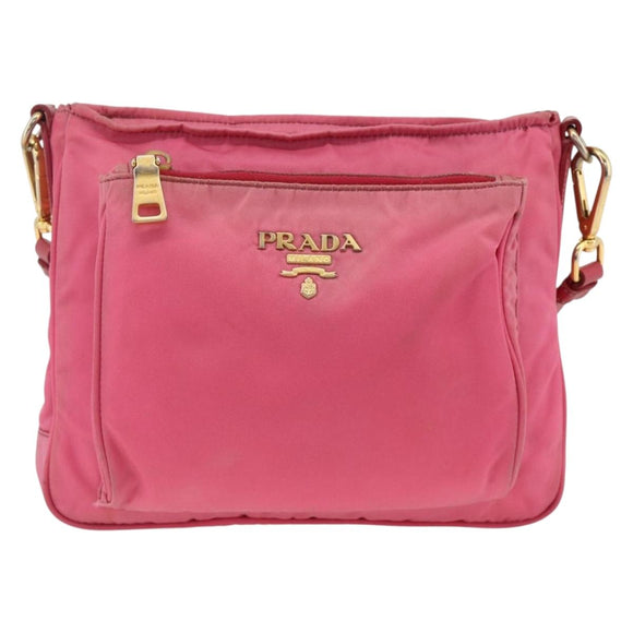 PRADA Shoulder Bag Nylon Pink Gold Auth YKZ524