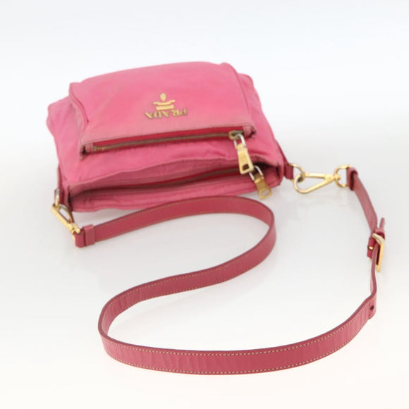 PRADA Shoulder Bag Nylon Pink Gold Auth YKZ524