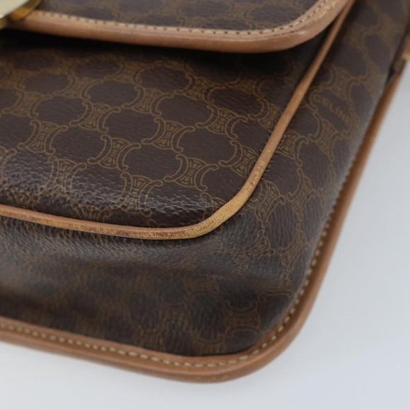 CELINE Macadam Canvas Circle Shoulder Bag PVC Leather Brown Gold Auth YKZ528