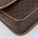 CELINE Macadam Canvas Circle Shoulder Bag PVC Leather Brown Gold Auth YKZ528-15