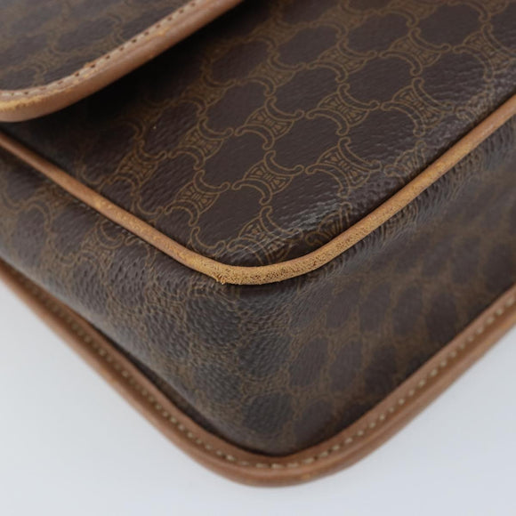 CELINE Macadam Canvas Circle Shoulder Bag PVC Leather Brown Gold Auth YKZ528
