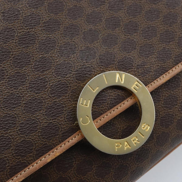 CELINE Macadam Canvas Circle Shoulder Bag PVC Leather Brown Gold Auth YKZ528