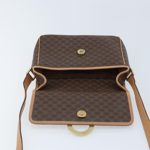 CELINE Macadam Canvas Circle Shoulder Bag PVC Leather Brown Gold Auth YKZ528