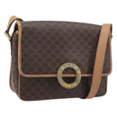 CELINE Macadam Canvas Circle Shoulder Bag PVC Leather Brown Gold Auth YKZ528-1