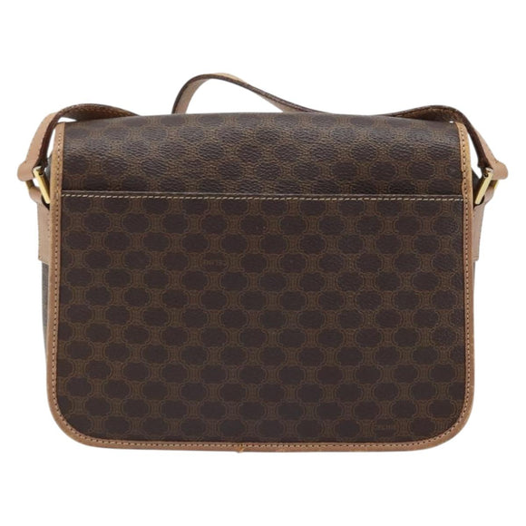 CELINE Macadam Canvas Circle Shoulder Bag PVC Leather Brown Gold Auth YKZ528