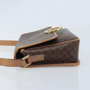 CELINE Macadam Canvas Circle Shoulder Bag PVC Leather Brown Gold Auth YKZ528-4