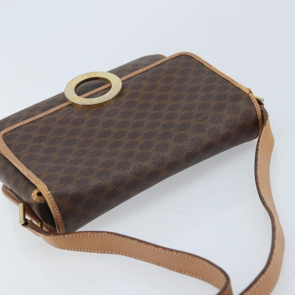 CELINE Macadam Canvas Circle Shoulder Bag PVC Leather Brown Gold Auth YKZ528