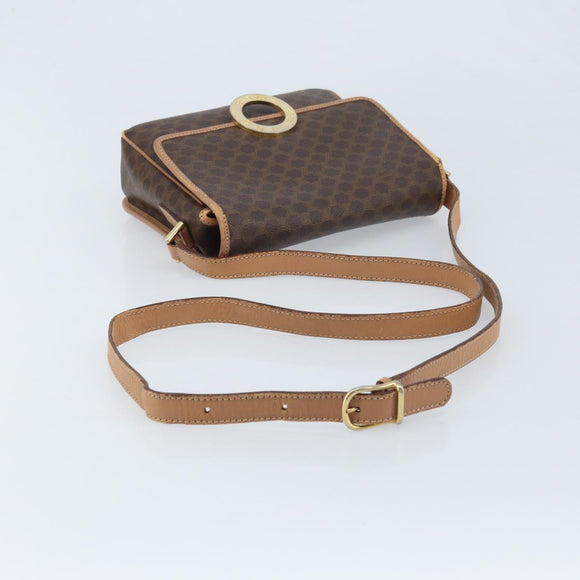 CELINE Macadam Canvas Circle Shoulder Bag PVC Leather Brown Gold Auth YKZ528