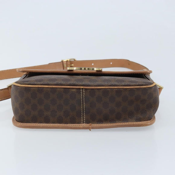 CELINE Macadam Canvas Circle Shoulder Bag PVC Leather Brown Gold Auth YKZ528