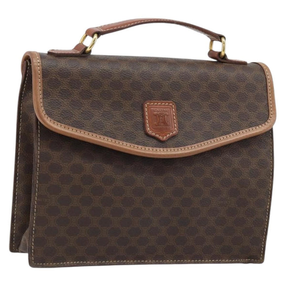 CELINE Macadam Canvas Hand Bag PVC Leather Brown Gold Auth YKZ531A