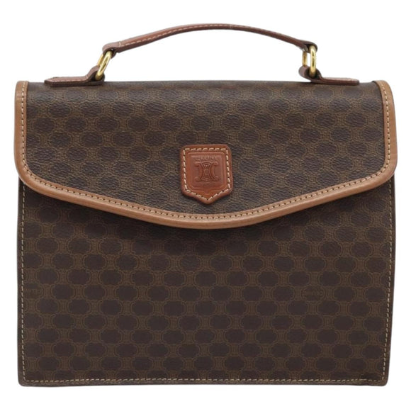 CELINE Macadam Canvas Hand Bag PVC Leather Brown Gold Auth YKZ531A