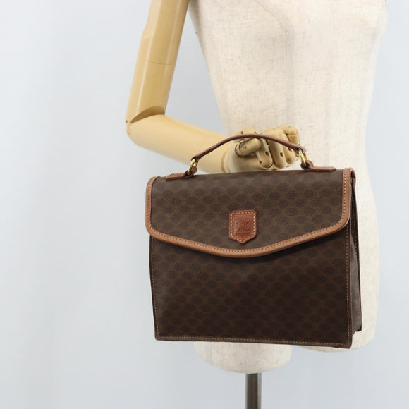 CELINE Macadam Canvas Hand Bag PVC Leather Brown Gold Auth YKZ531A