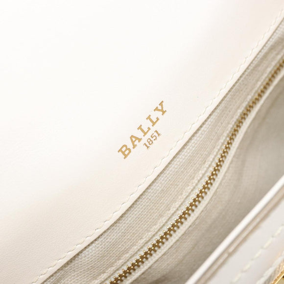 BALLY Hand Bag Leather 2way White Gold Auth YKZ532A