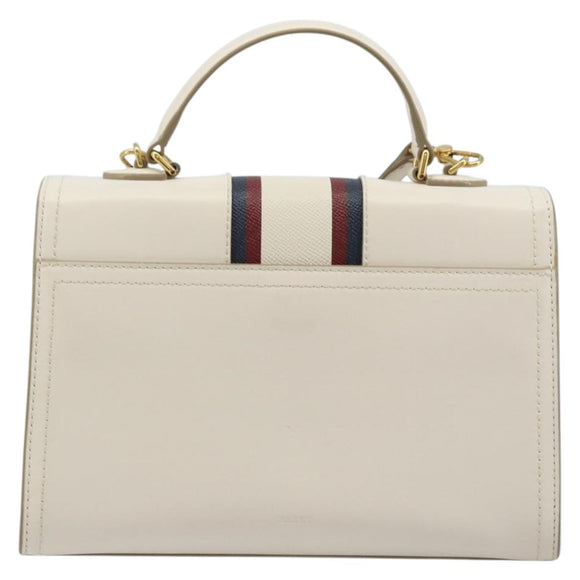 BALLY Hand Bag Leather 2way White Gold Auth YKZ532A