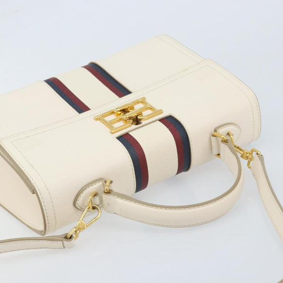 BALLY Hand Bag Leather 2way White Gold Auth YKZ532A