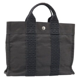 HERMES Her Line PM Hand Bag Canvas Gray Auth YKZ538A