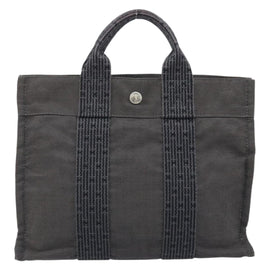 HERMES Her Line PM Hand Bag Canvas Gray Auth YKZ538A - 0