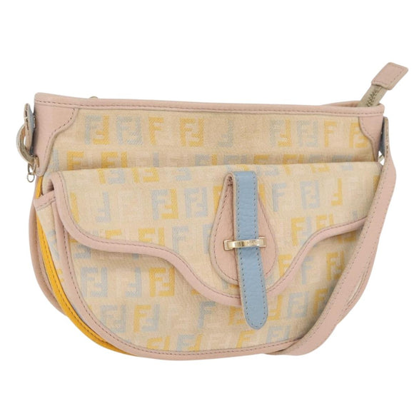 FENDI Zucchino Canvas Shoulder Bag Beige Gold Auth YKZ541A