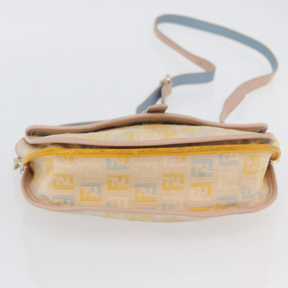 FENDI Zucchino Canvas Shoulder Bag Beige Gold Auth YKZ541A